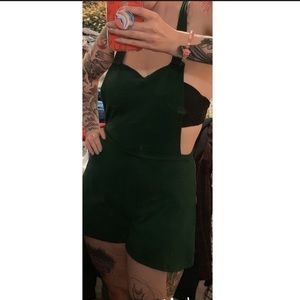 Dark green cotton romper/overalls